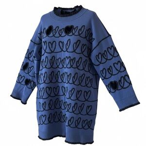Fendi Scribble Heart Cut-Out Knit Wool-Blend Sweater Dress in Blue and Black